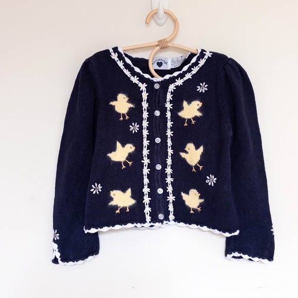 Hartstrings Other - Vintage Hartstrings Cardigan Sweater Navy Blue Chick Daisy 90s Kids Size 4T/5